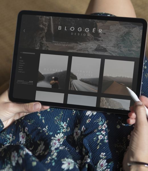 Woman blogging on a digital tablet mockup